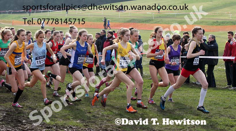 Soon after the start of the under-17 women Lydia Turner (North East) and Harriet Knowles-Jones (Cheshire) at the front in the Inter Counties Cross Country, Cofton Park, Birmingham. Photo: David T. Hewitson/Sports for All Pics